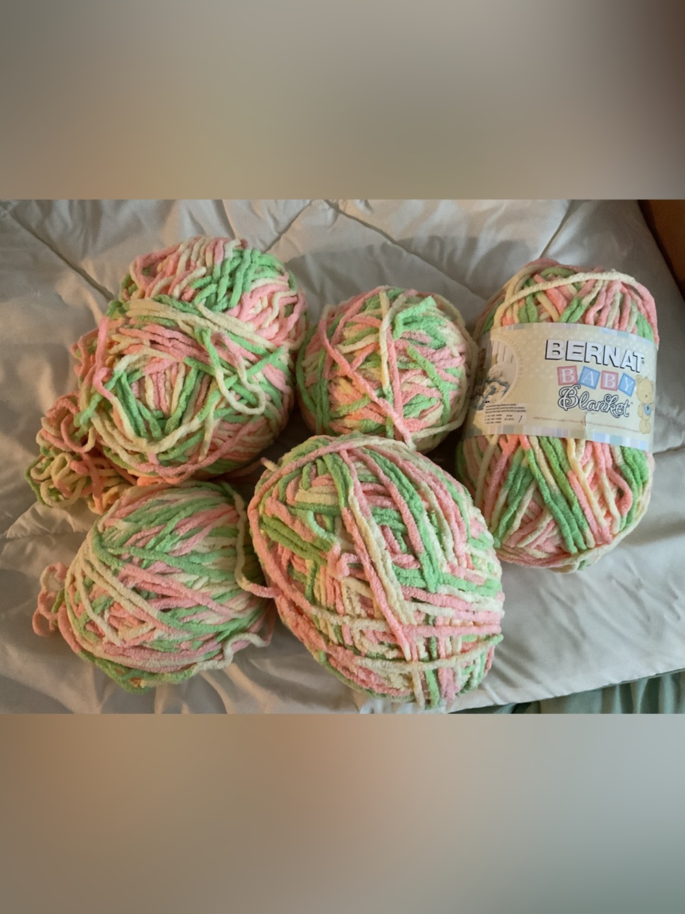 Bernat Baby Blanket Plush Yarn - Pastel Pink & Green
